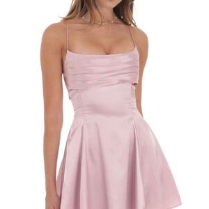 Lucy in the Sky Satin Draped A-Line Dress in Pink